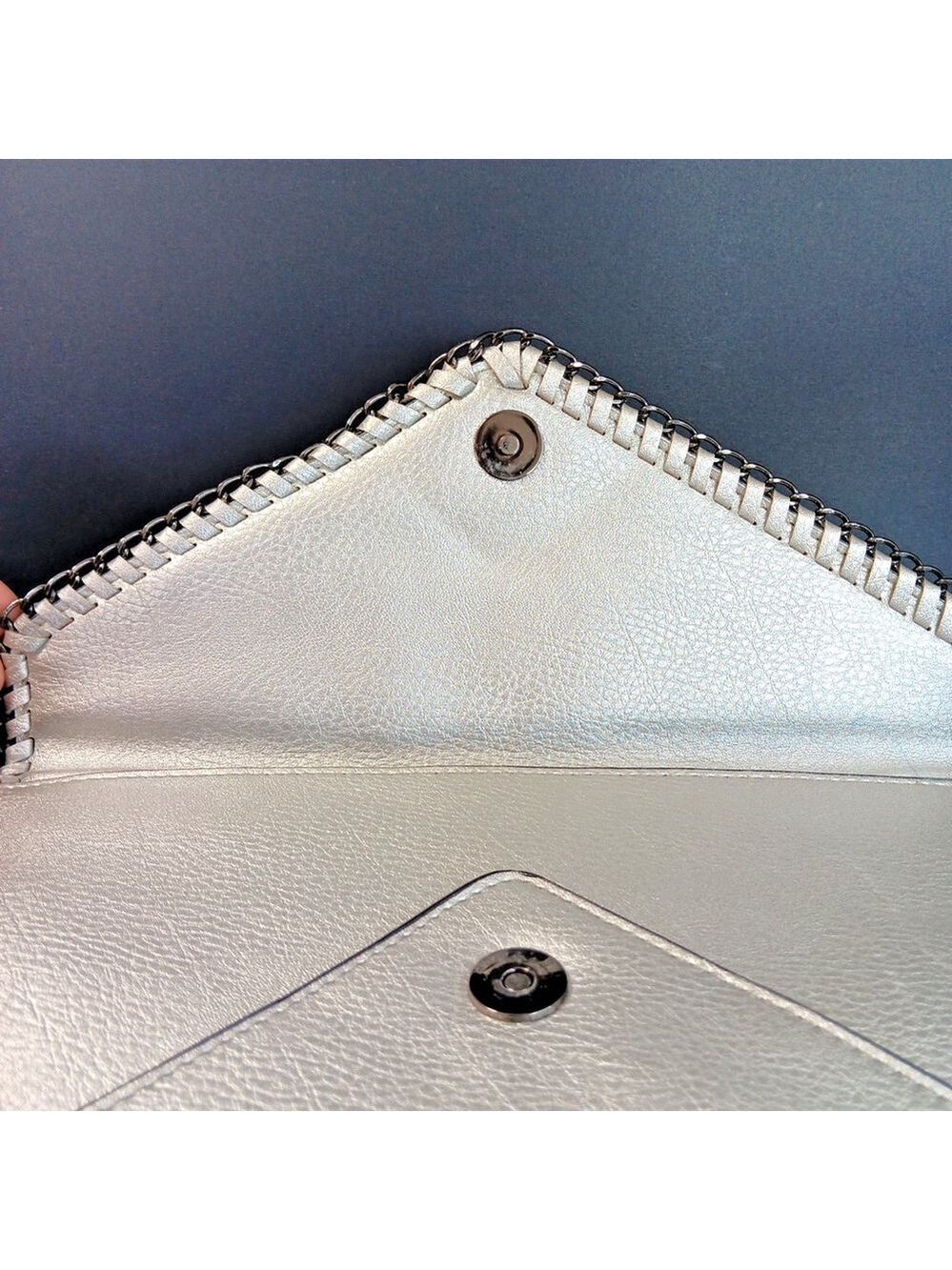 Rare Design Lab Lord And Taylor Envelope Purse Silver 11 X 8 In Minimalist - Picture 5 of 11